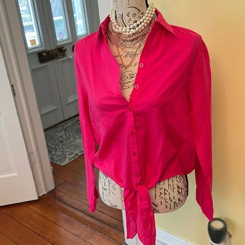 Neon Hot Pink barbiecore Toe Front Elastic-Waist Button Top Sz M
